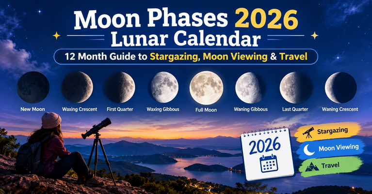 Moon Phases 2026 Lunar Calendar: 12 Month Guide to Stargazing, Moon Viewing & Travel