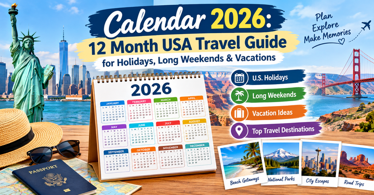 Calendar 2026: 12 Month USA Travel Guide for Holidays, Long Weekends & Vacations